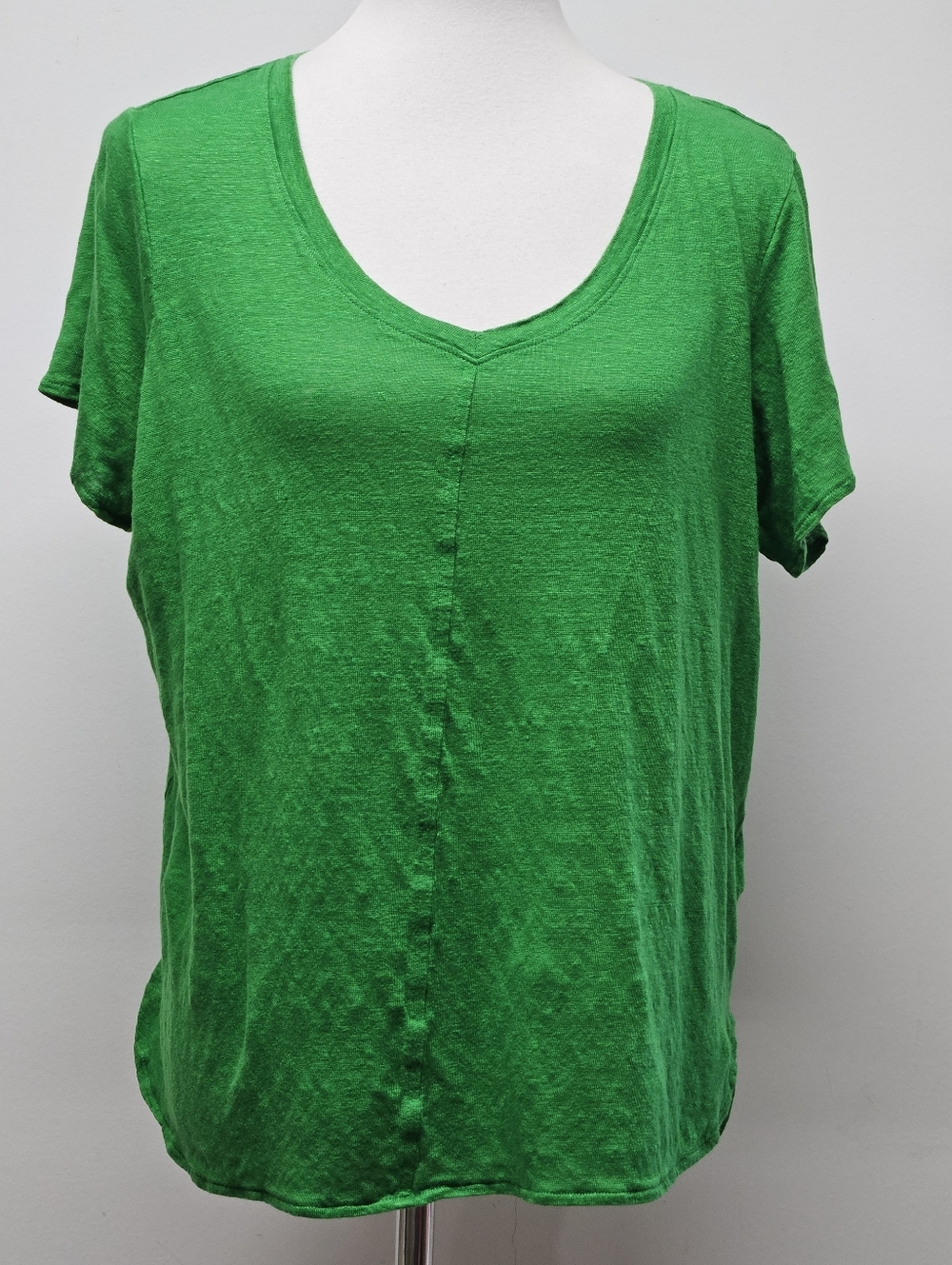 Tahari 100% Linen V-Neck Short Sleeve High-Low T-Shirt Top Womens 1X Grean